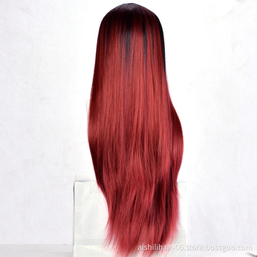 Aishili Black and red color long synthetic wigs natural straight and Silky straight hair for Mature woman Wholesale fashion wig